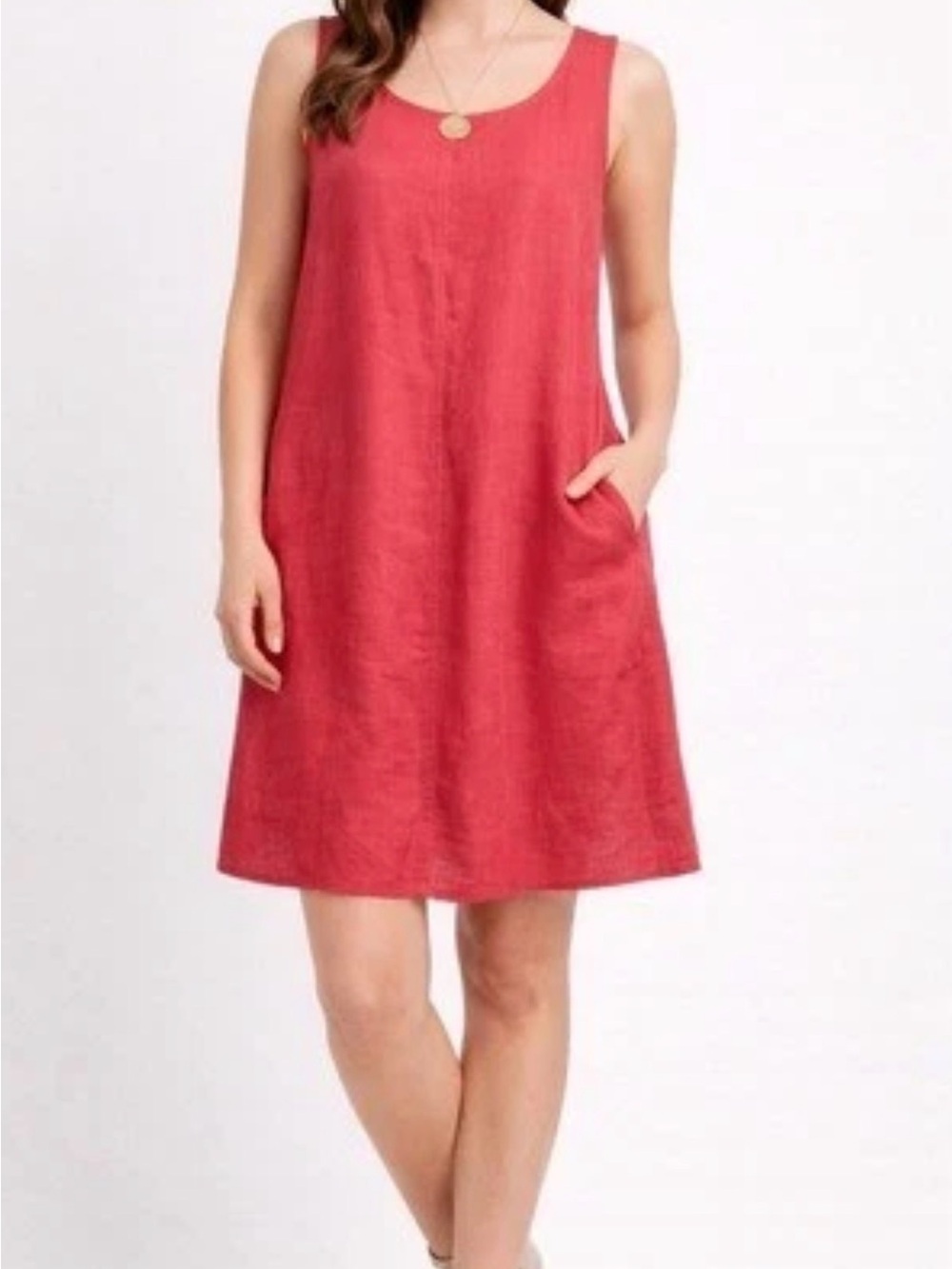 Love linen J.Jill Sleeveless coral Linen Shift  Pocket Dress S petite great